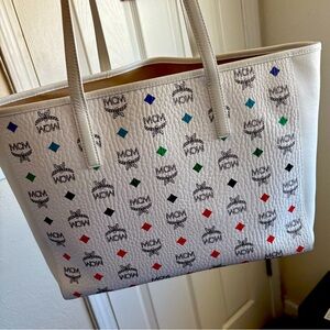 MCM Medium Liz Tote White Leather Rainbow/Pride Detail Authentic Genuinely Used